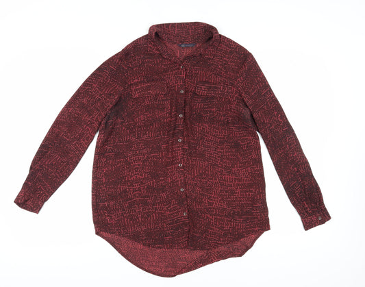 Marks and Spencer Women's Red Geometric Button-Up Shirt