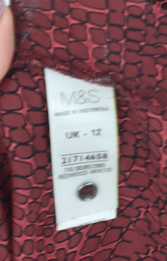 Marks and Spencer Women's Red Geometric Button-Up Shirt