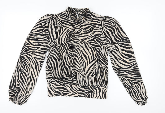New Look Women's Black Animal Print Blouse Size 8