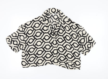 H&M Women's Multicoloured Cropped Geometric Button-Up Shirt M