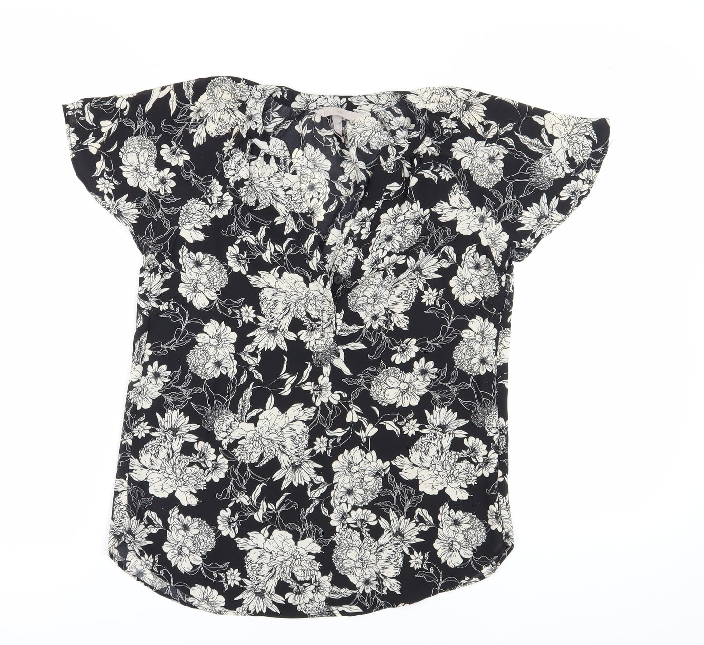 H&M Women's Black Floral Tunic Blouse UK 8