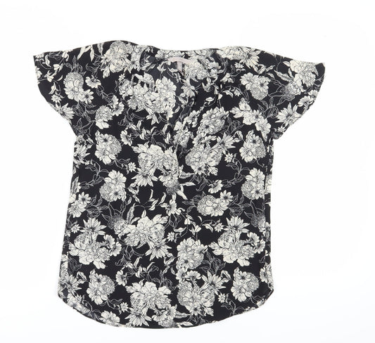 H&M Women's Black Floral Tunic Blouse UK 8