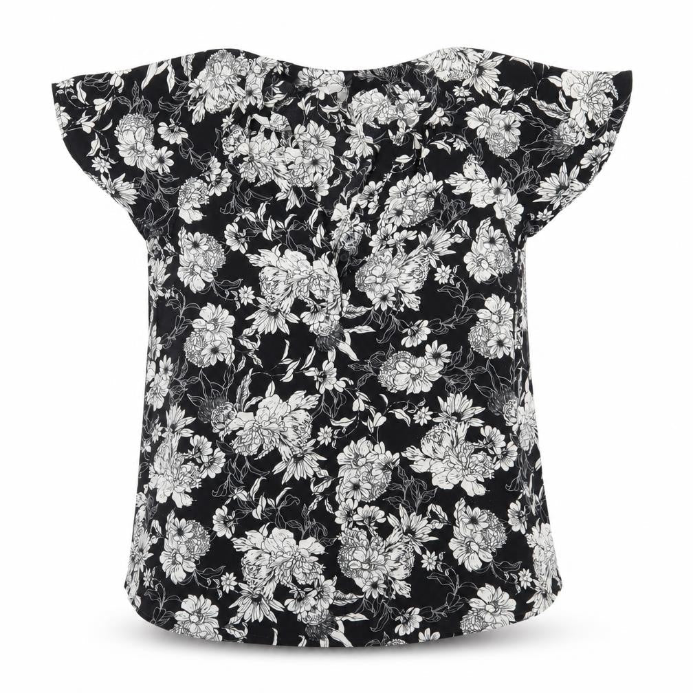 H&M Women's Black Floral Tunic Blouse UK 8