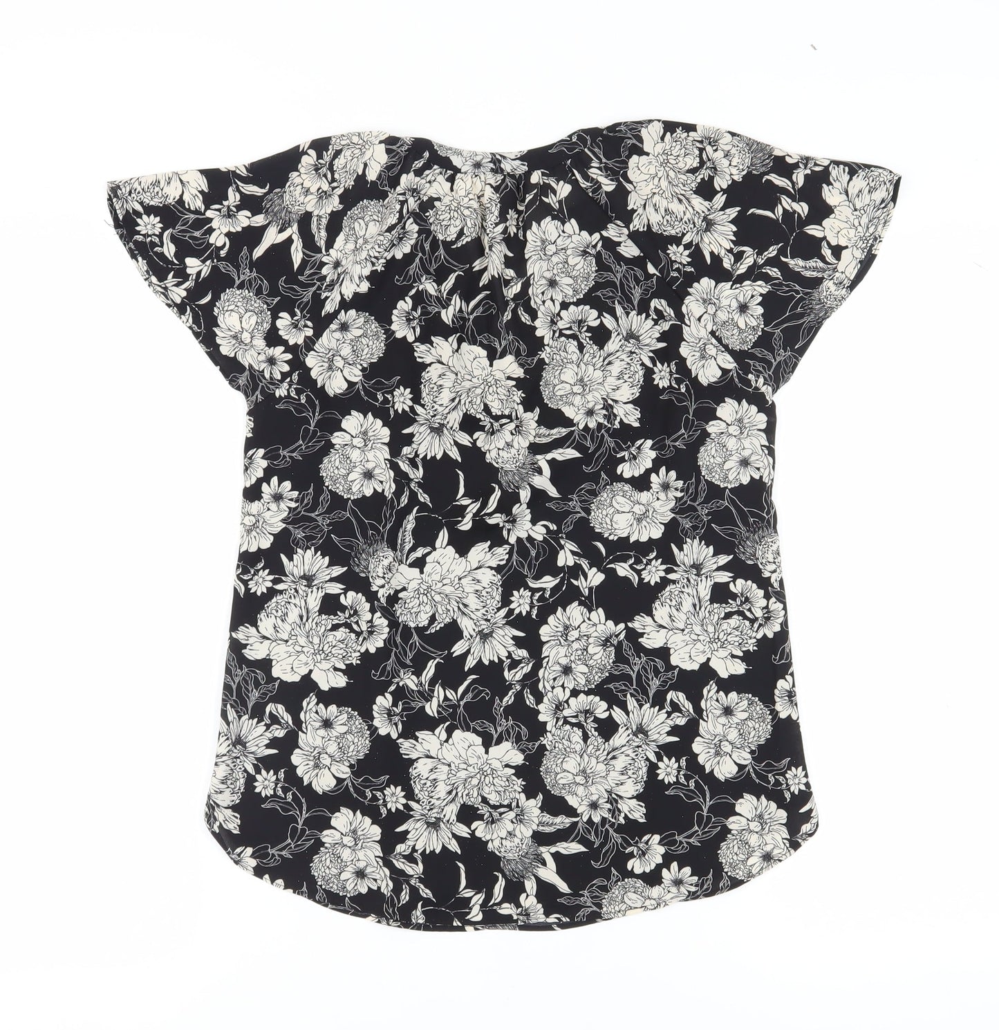 H&M Women's Black Floral Tunic Blouse UK 8