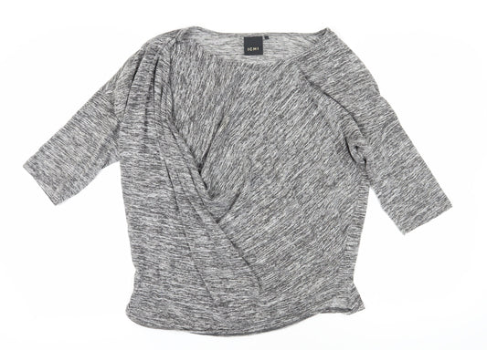 ICHI Women's Grey Knit Top L Round Neck 3/4 Sleeve