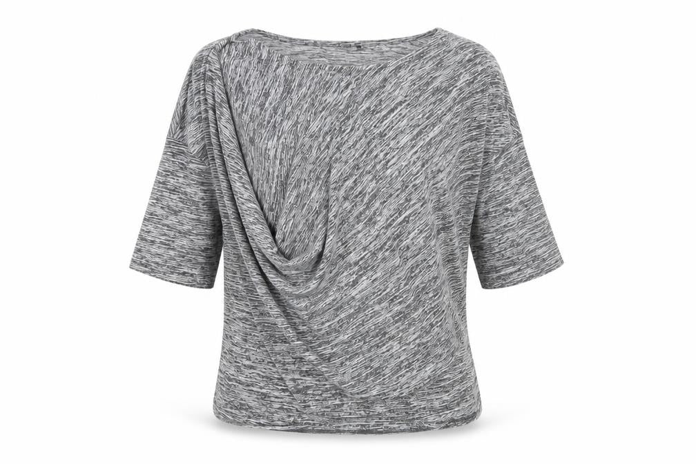 ICHI Women's Grey Knit Top L Round Neck 3/4 Sleeve
