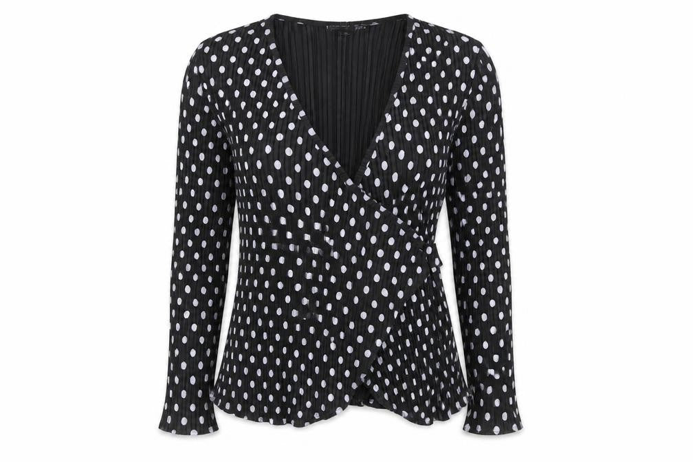 Boohoo Women's Black Wrap Blouse, Size 8, Polka Dot