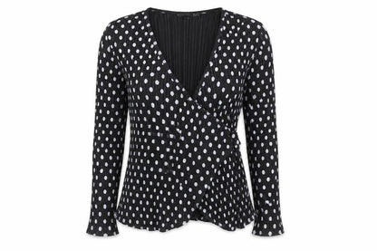 Boohoo Women's Black Wrap Blouse, Size 8, Polka Dot