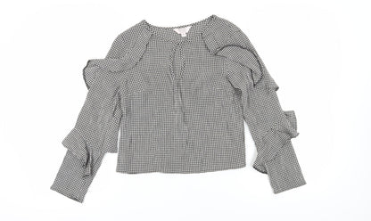 Additional front view of Miss Selfridge Women's Black Check Ringer Blouse -, size 8