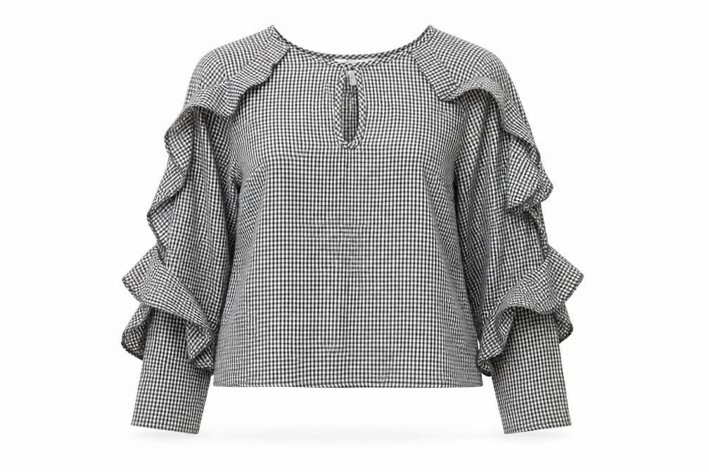 Miss Selfridge Women's Black Check Ringer Blouse - Size 8