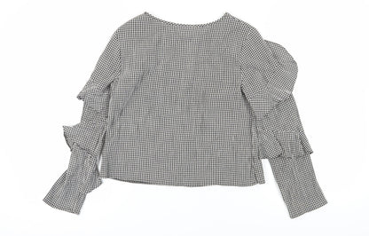 Back view of Miss Selfridge Women's Black Check Ringer Blouse -, size 8