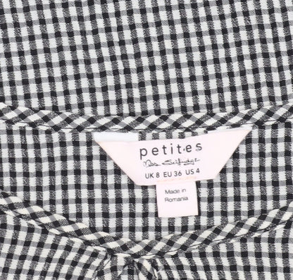 Brand and care label for Miss Selfridge Women's Black Check Ringer Blouse -, size 8