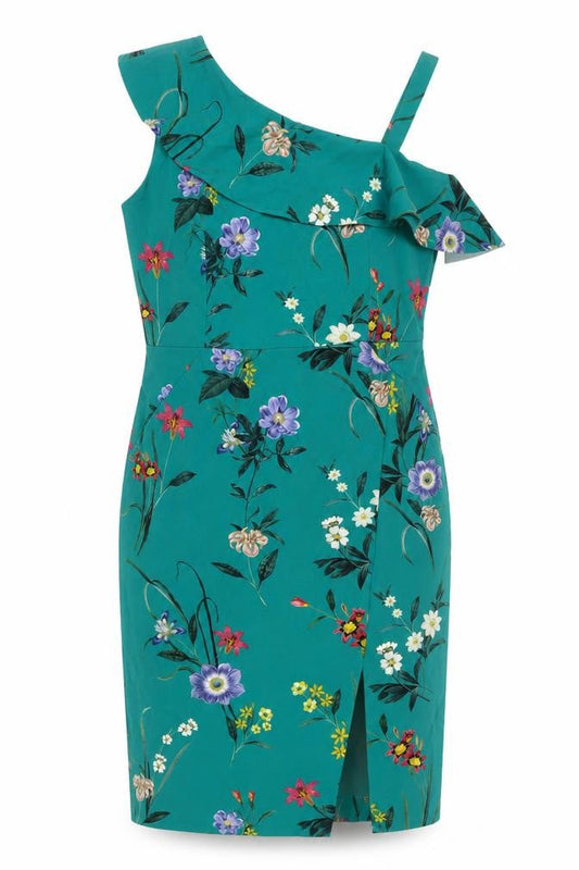 Oasis Women's Green Floral One Shoulder Pencil Dress