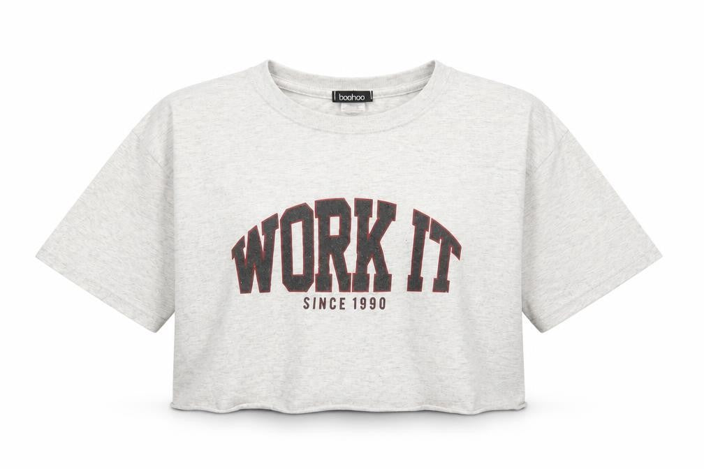 boohoo Women's Grey Cropped T-Shirt, Medium, Relaxed Fit