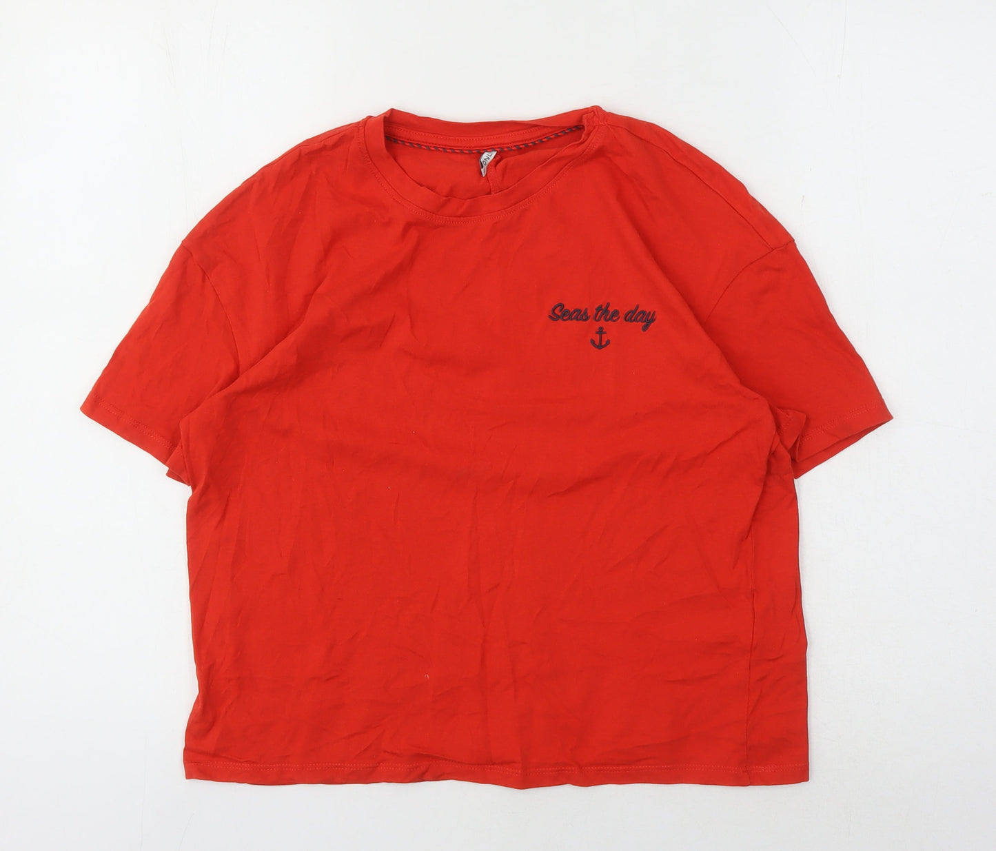 ONLY Women's Red T-Shirt, Size S, Casual Crew Neck