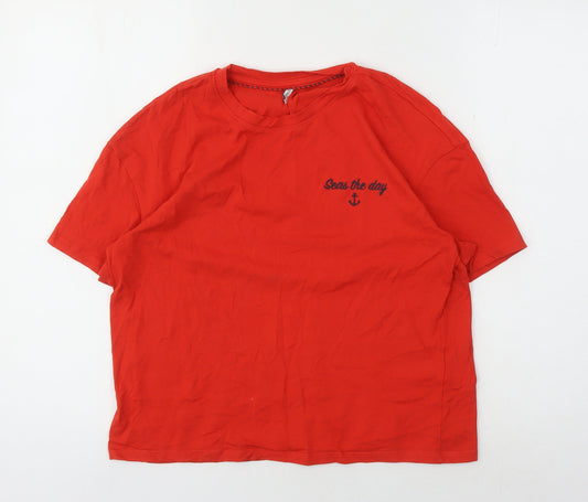 ONLY Women's Red T-Shirt, Size S, Casual Crew Neck