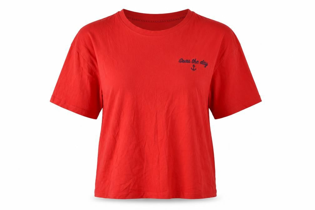 ONLY Women's Red T-Shirt, Size S, Casual Crew Neck