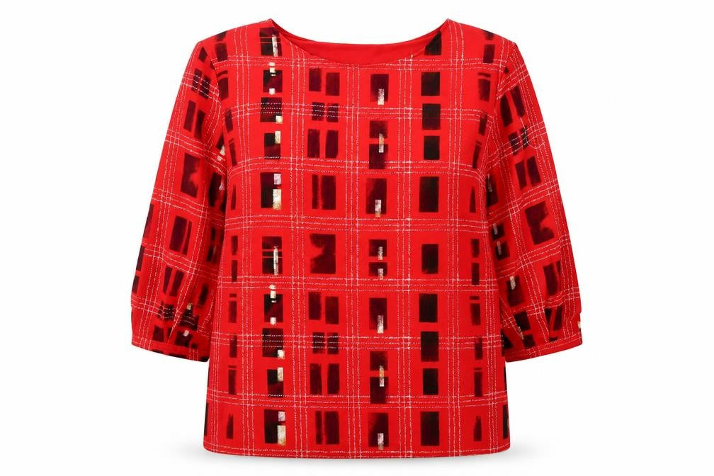 Next Women's Red Plaid Blouse, Size 16, 3/4 Sleeves