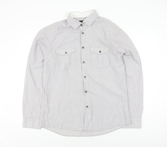 Marks and Spencer Men's Grey Striped Slim Fit Shirt