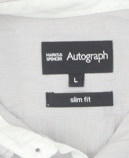 Marks & Spencer Men's Grey Striped Slim Fit Shirt