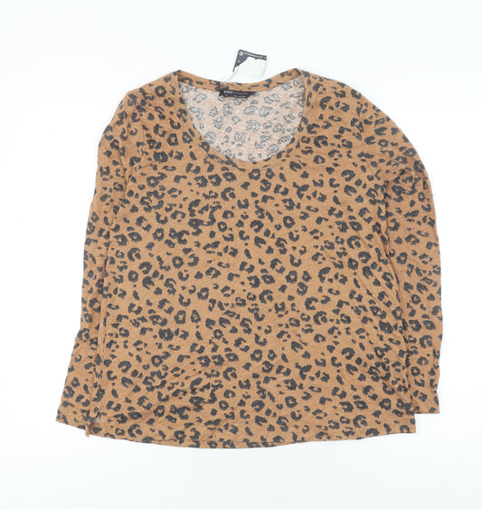 Marks & Spencer Brown Animal Print Scoop Neck T-Shirt, Size 10