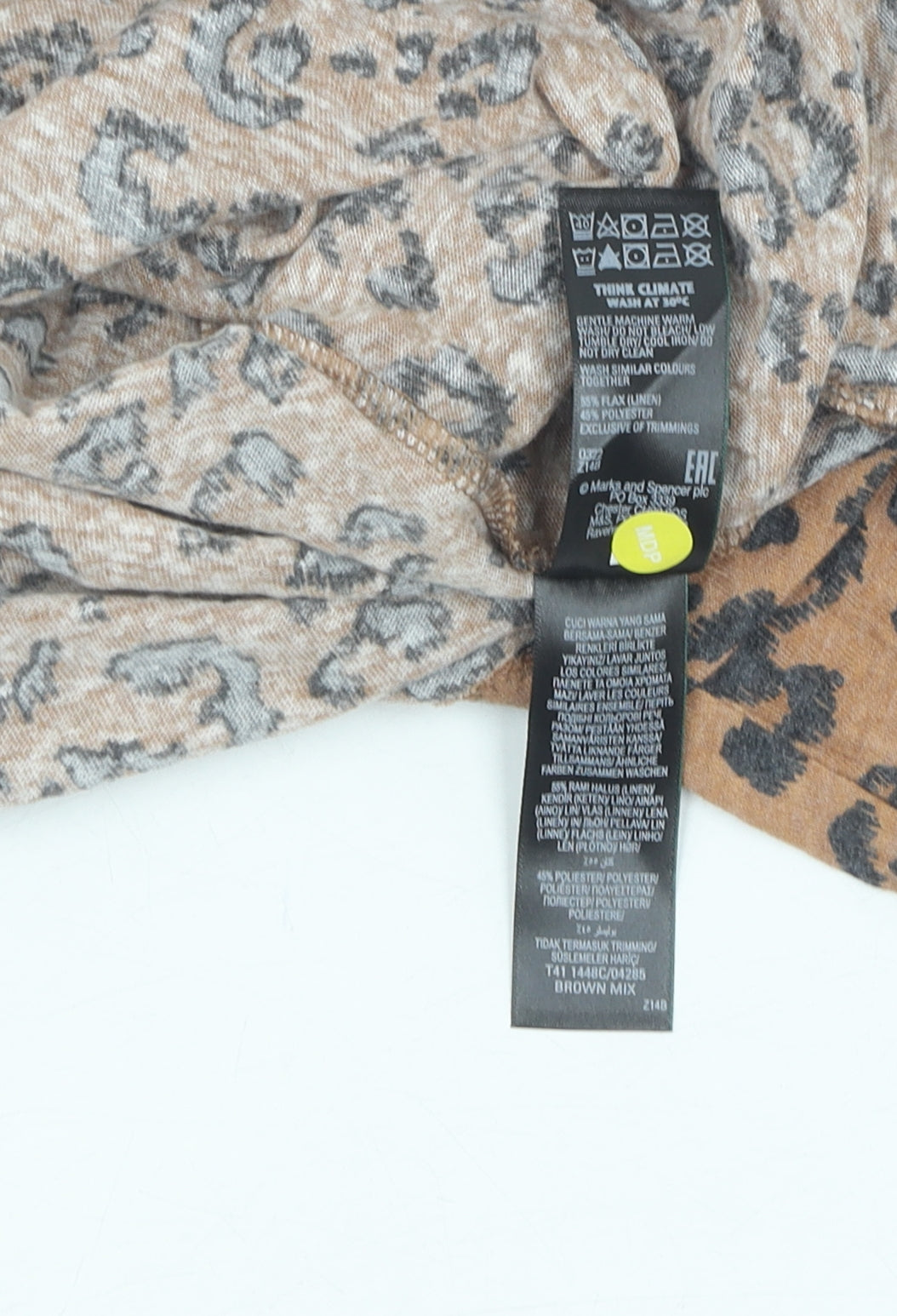 Marks & Spencer Brown Animal Print Scoop Neck T-Shirt, Size 10