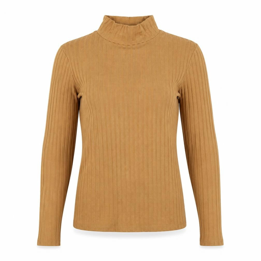 Topshop Women's Brown Long Sleeve Slim Fit High Neck Top