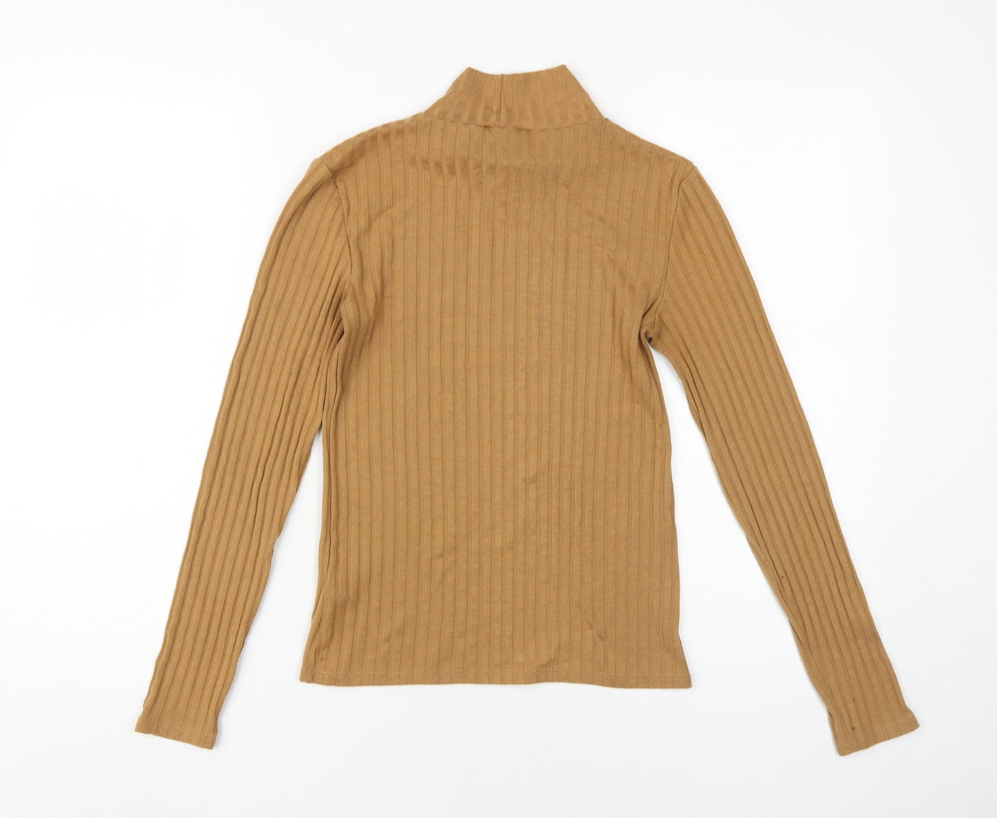 Topshop Women's Brown Long Sleeve Slim Fit High Neck Top