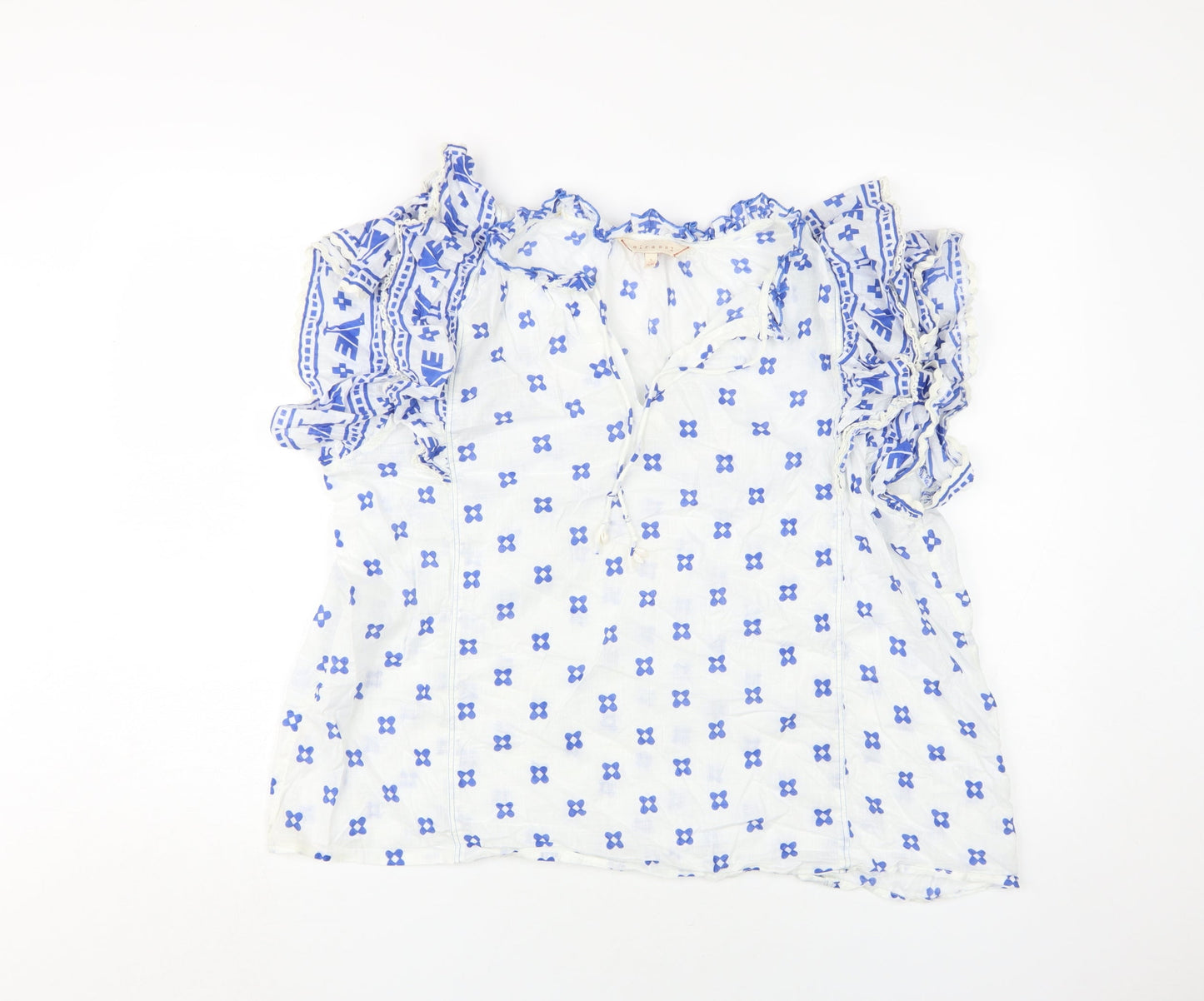 Mirasol Women's White Blouse, Size L, Floral Ruffle