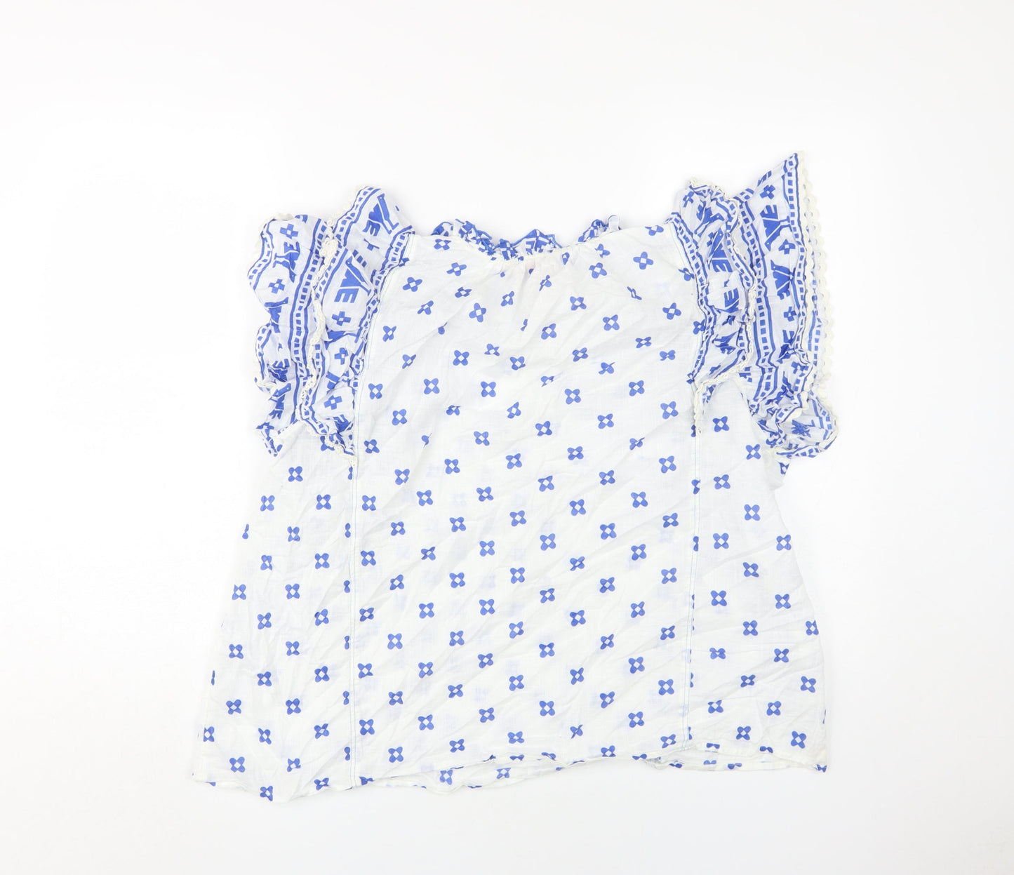 Mirasol Women's White Blouse, Size L, Floral Ruffle