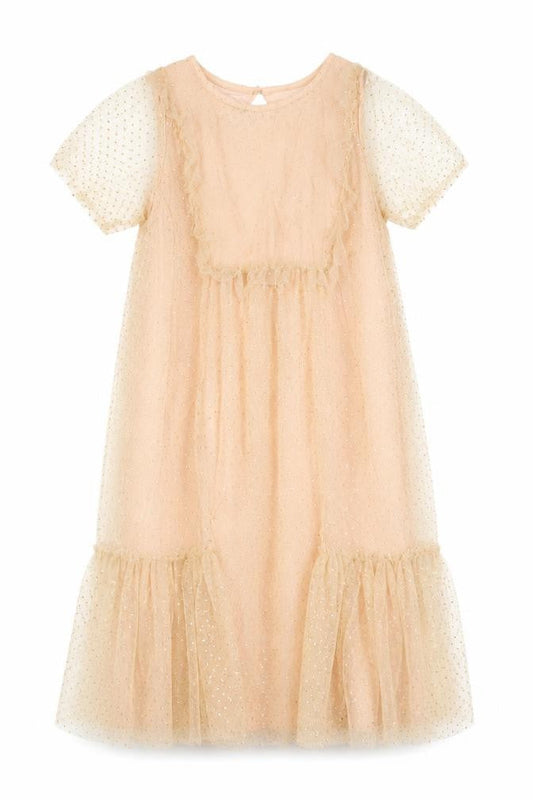 Zara Kids Beige Midi A-Line Party Dress, Age 11-12, Sparkling Delight
