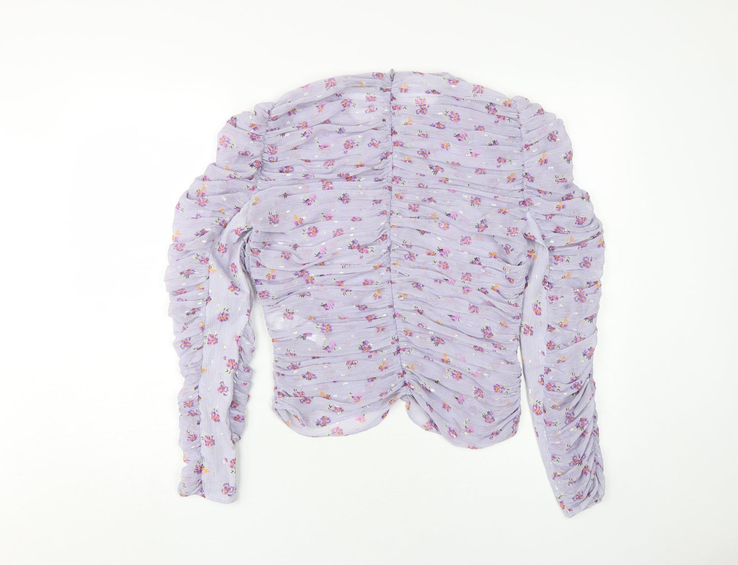 Zara Women's Purple Floral Cropped Blouse, S