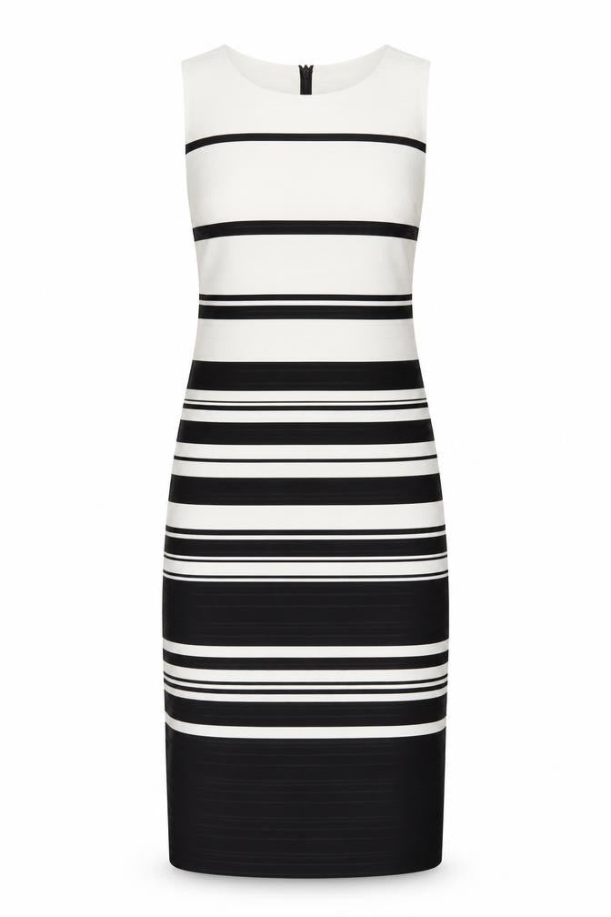 Next Women's Black Striped Sheath Dress Size 10