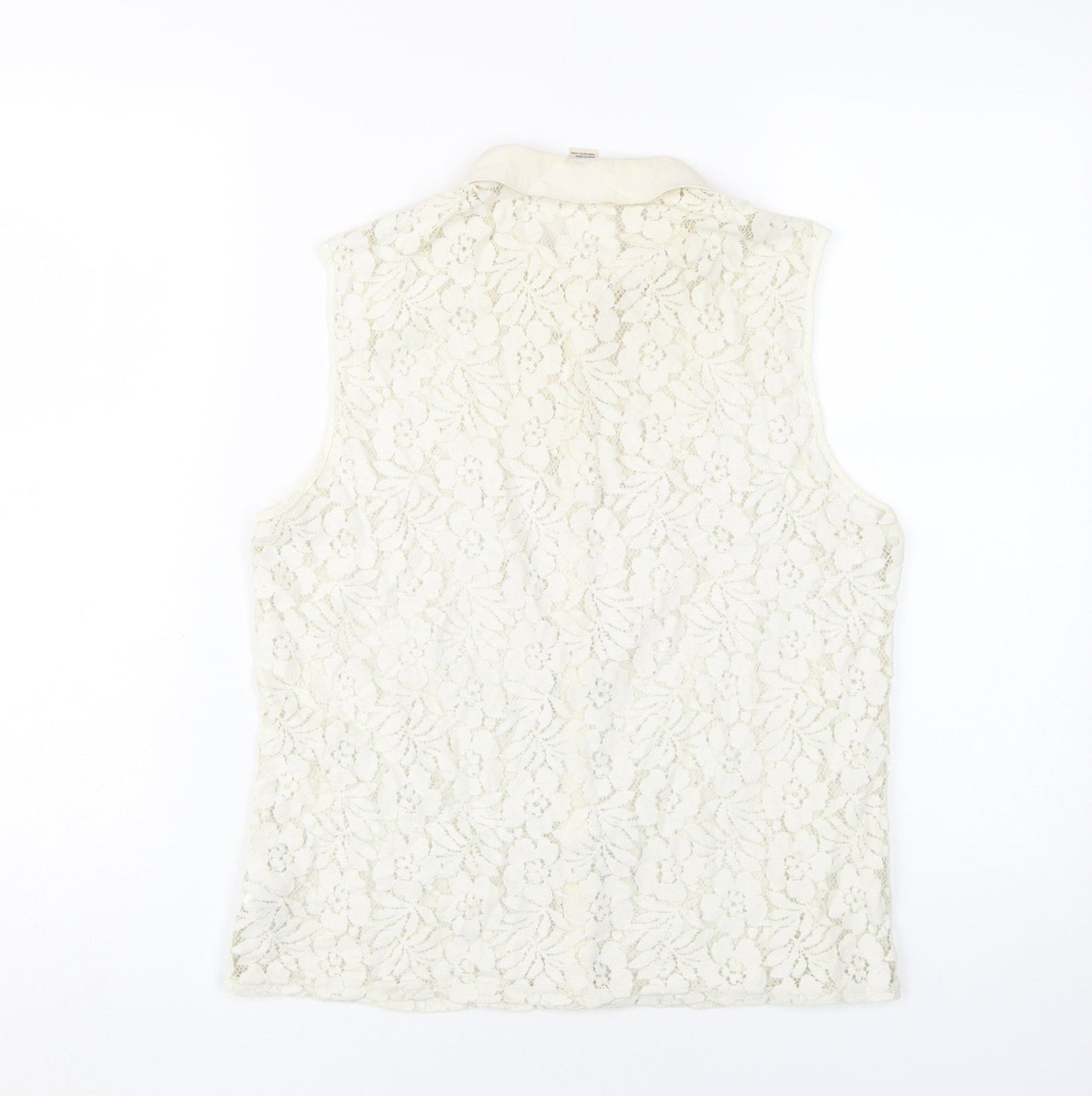 Forever 21 Women's Beige Lace Sleeveless Collared Blouse
