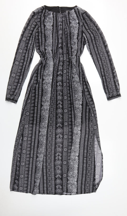 Monki Women's Black Geometric A-Line Midi Dress