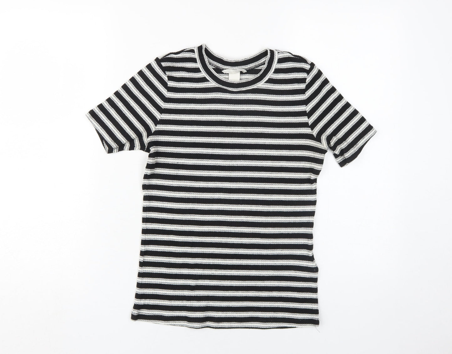 H&M Black Striped Women's Crop T-Shirt, Size S, Casual