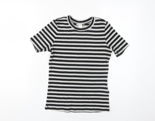 H&M Black Striped Women's Crop T-Shirt, Size S, Casual