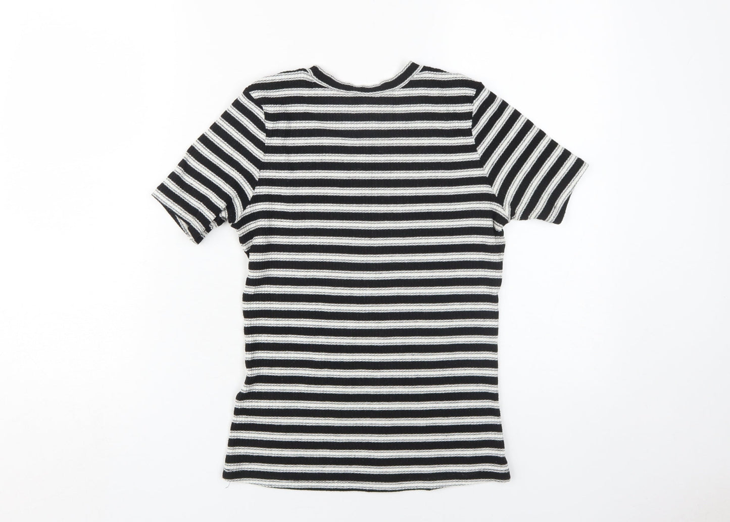 H&M Black Striped Women's Crop T-Shirt, Size S, Casual