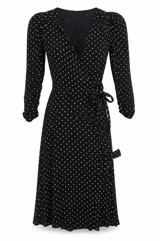 Mango Women's Black Polka Dot Wrap Dress Size 10