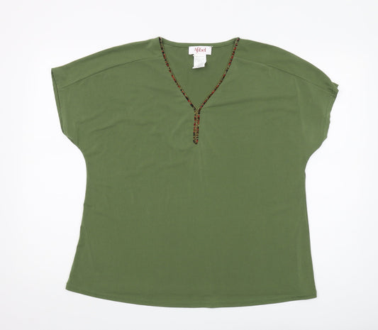 Afibel Women's Green Blouse V-Neck Cap Sleeve