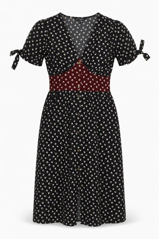 Brave Soul Women's Black Floral V-Neck Midi Dress XS