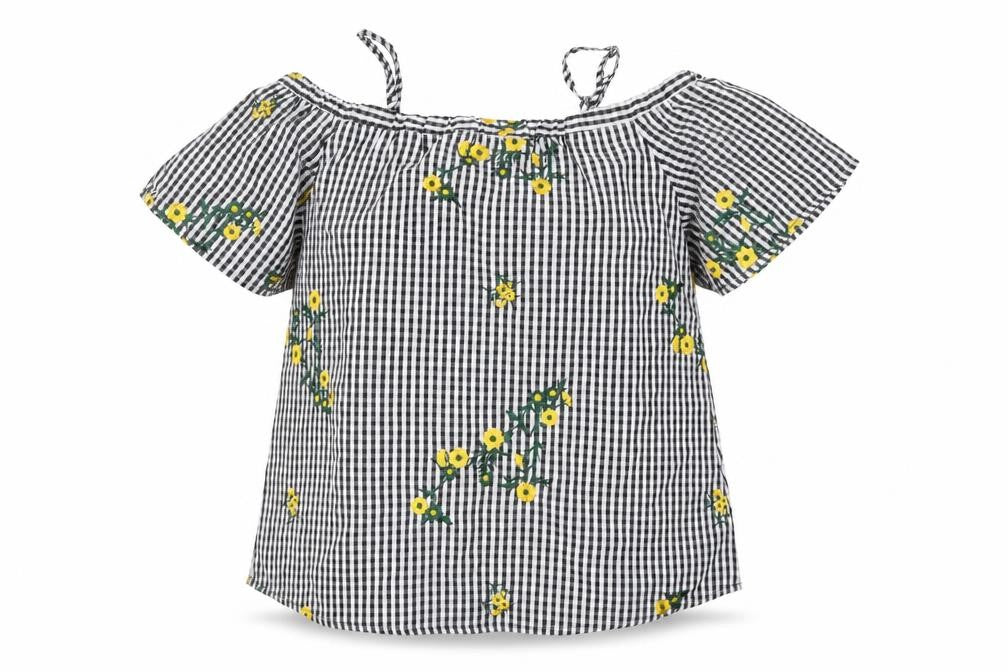 Blue Vanilla Women's Black Check Blouse, Size 8, Off Shoulder