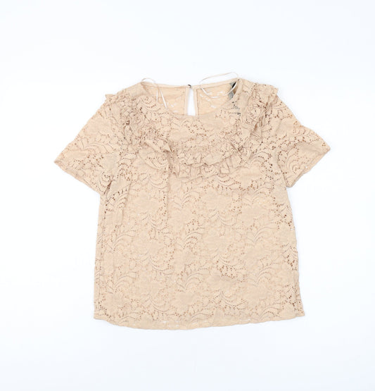Zara Women's Beige Lace Blouse S, Ruffle Detail