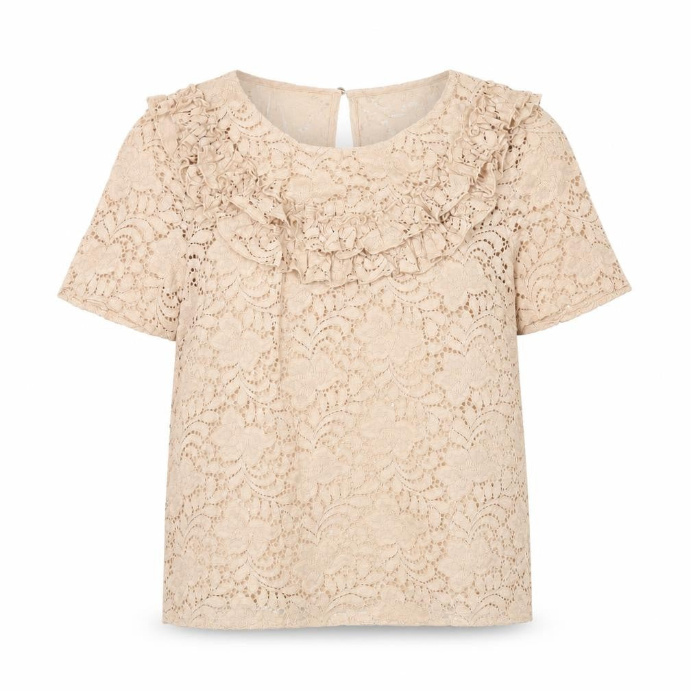Zara Women's Beige Lace Blouse S, Ruffle Detail