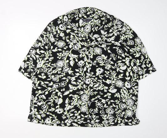 Marks and Spencer Women's Black Floral Button-Up Shirt