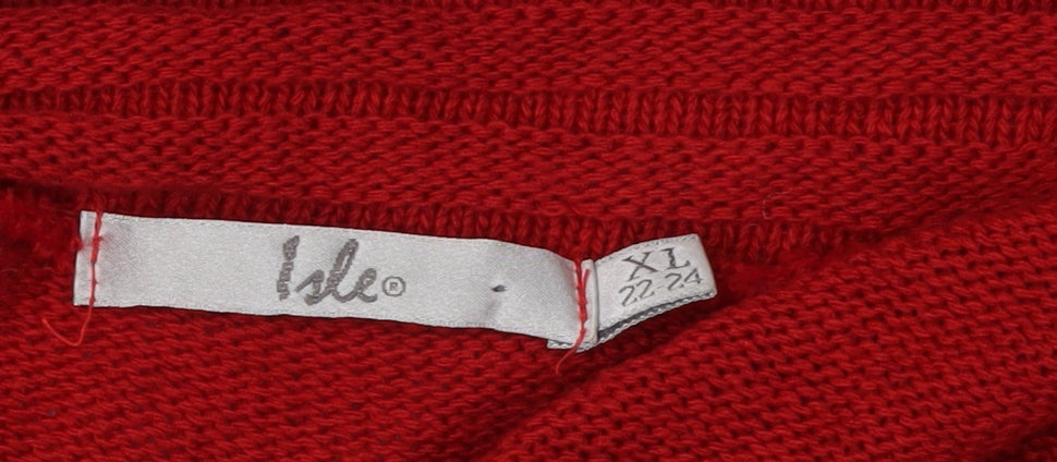 Isle Womens Plus Size Red Cardigan Jumper XL