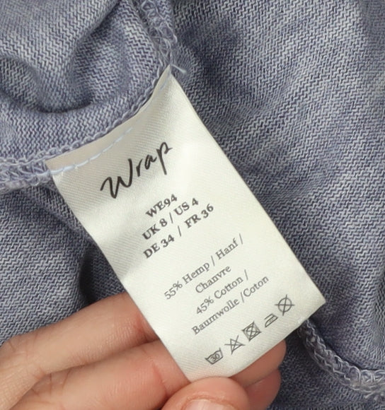 Wrap Women's Blue Short Sleeve Hemp Wrap T-Shirt - Size 8
