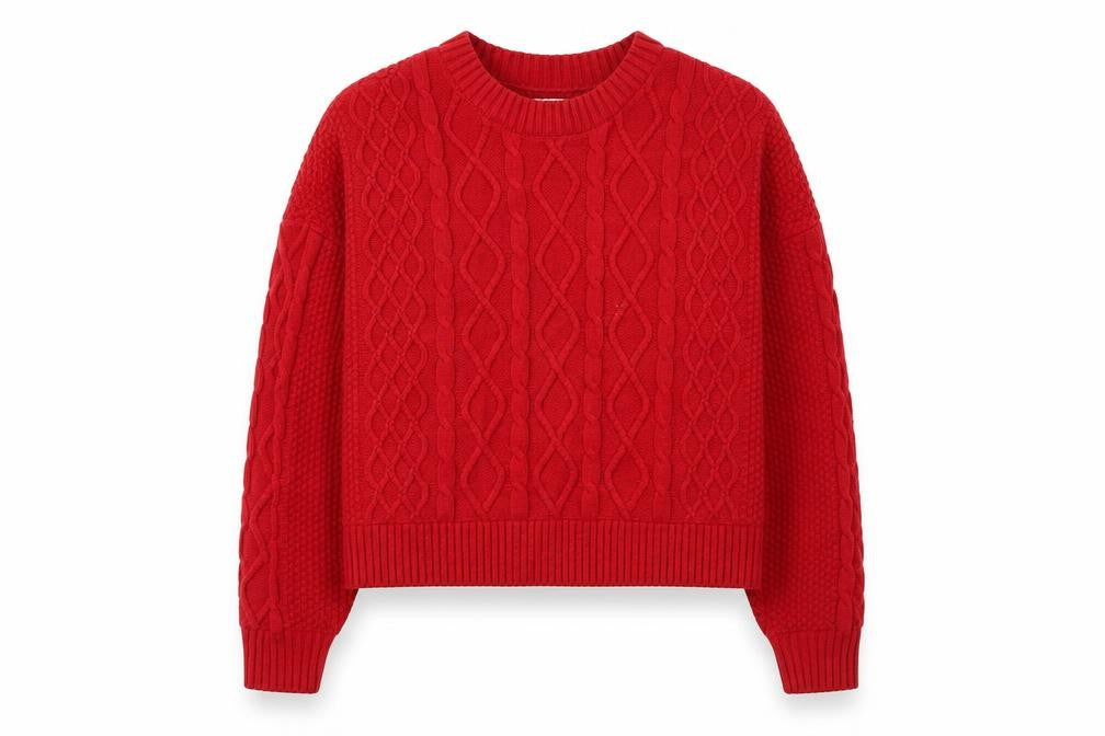 Hollister Women's Red Pullover Cable-Knit Jumper L