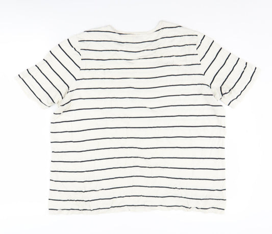 Marks and Spencer Women's White Striped T-Shirt Size 14