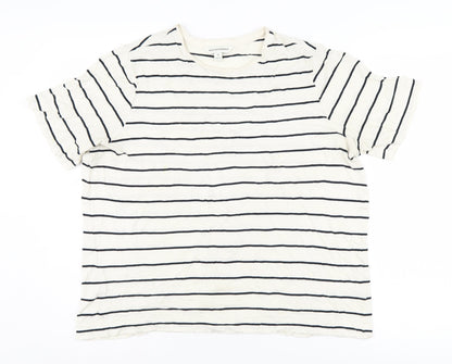 Marks & Spencer Women's White Striped T-Shirt Size 14